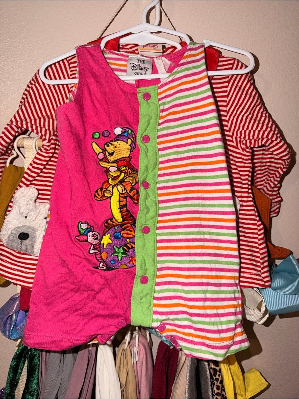 90’s Disney Pink & Multi-Stripe Winnie the Pooh & Friends Romper